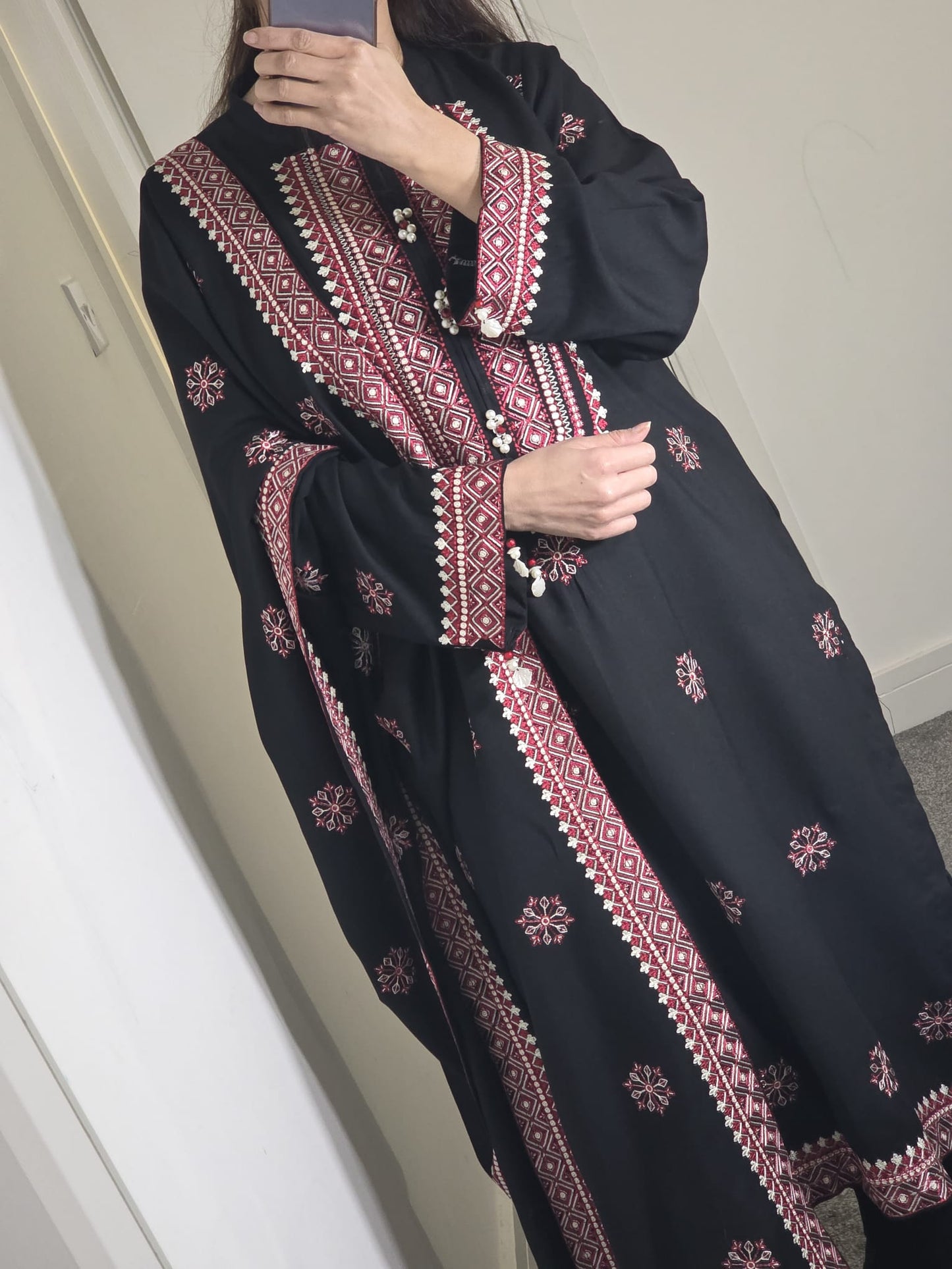 Uznau Embroidered Marina Three Piece Suit UZ-MR-BLK012