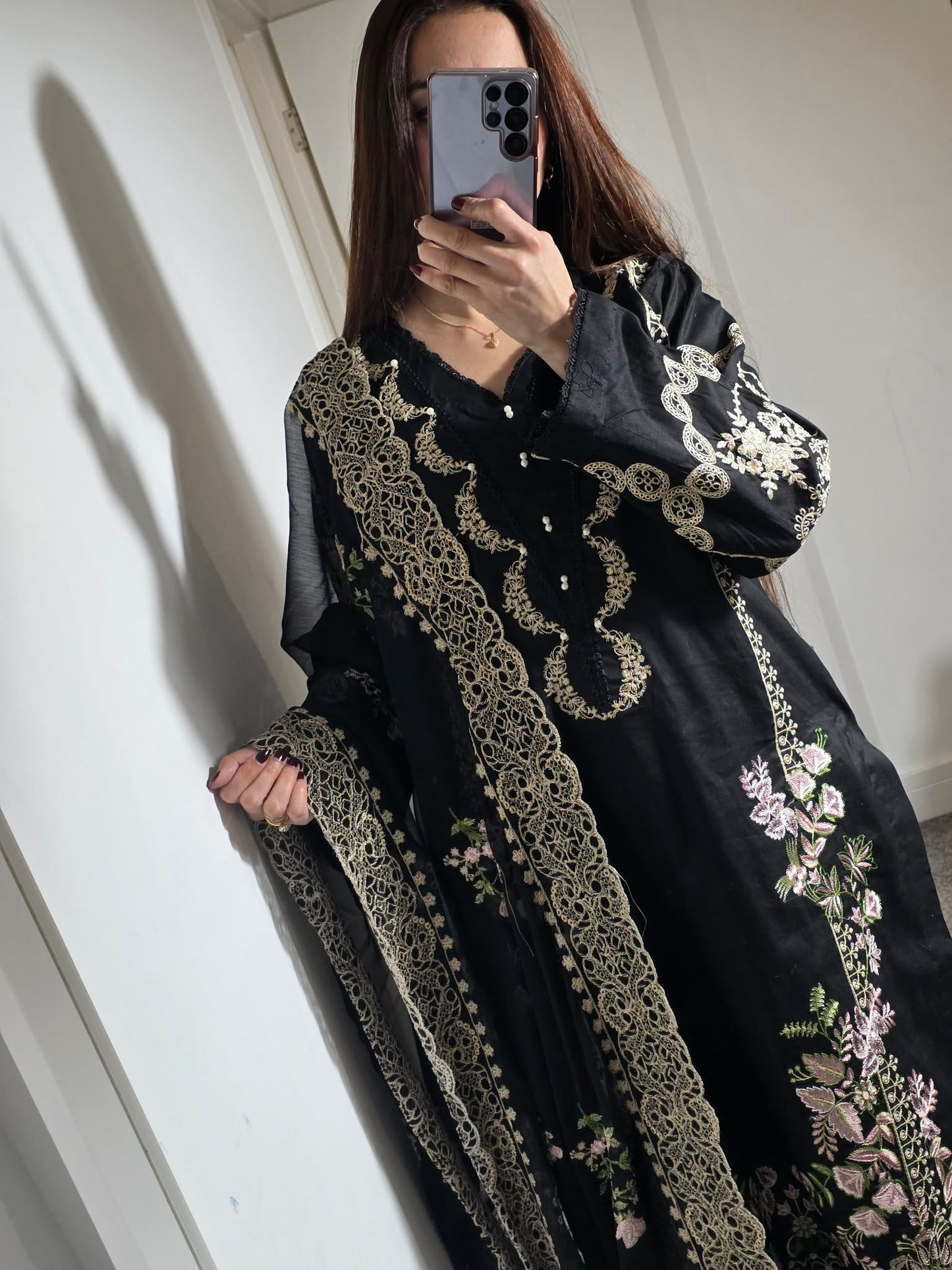 Uznau Embroidered Cotton Three Piece Suit UZ-CT-BLK03