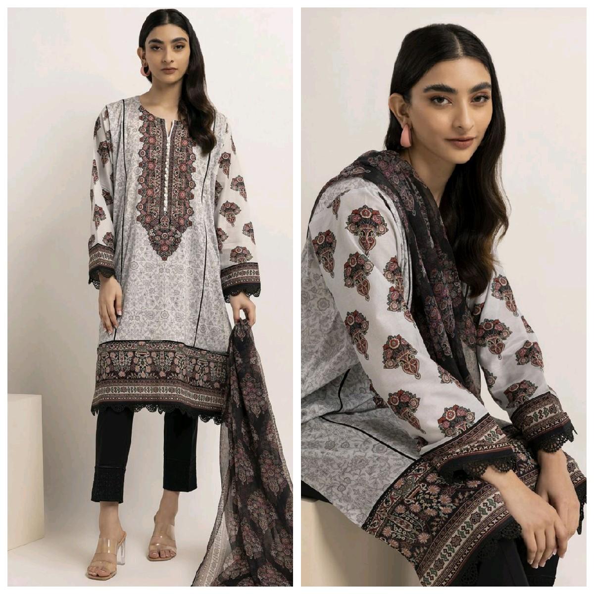 khaadi summer lawn tailored stiched Pakistani trouser kameez dupatta  Traditional Clothing