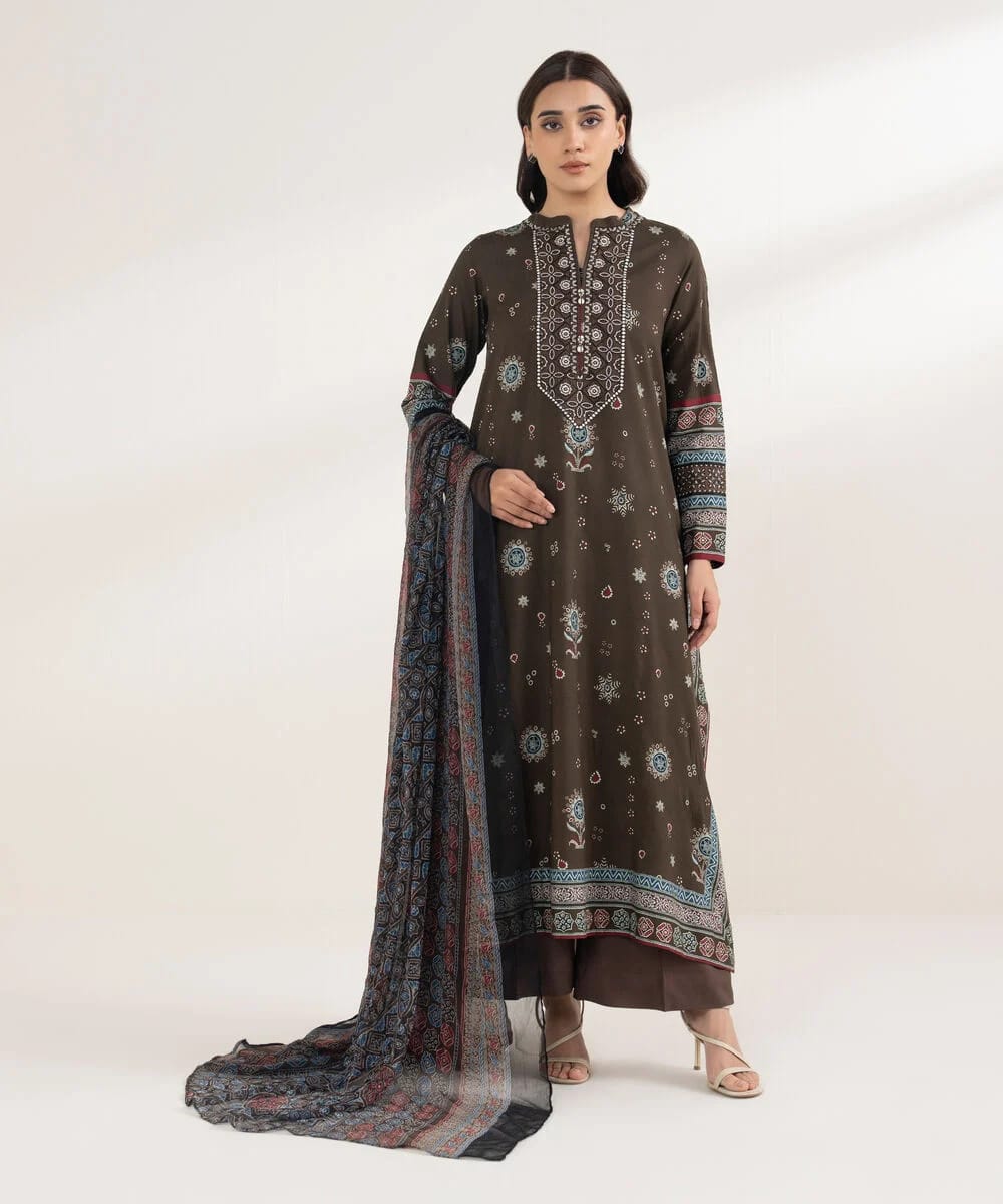 Sapphire Embroidered Linen Three Piece Suit SP-LNN-BR04