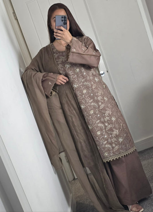 Uznau Embroidered Cotton Three Piece Suit UZ-CT-BR01