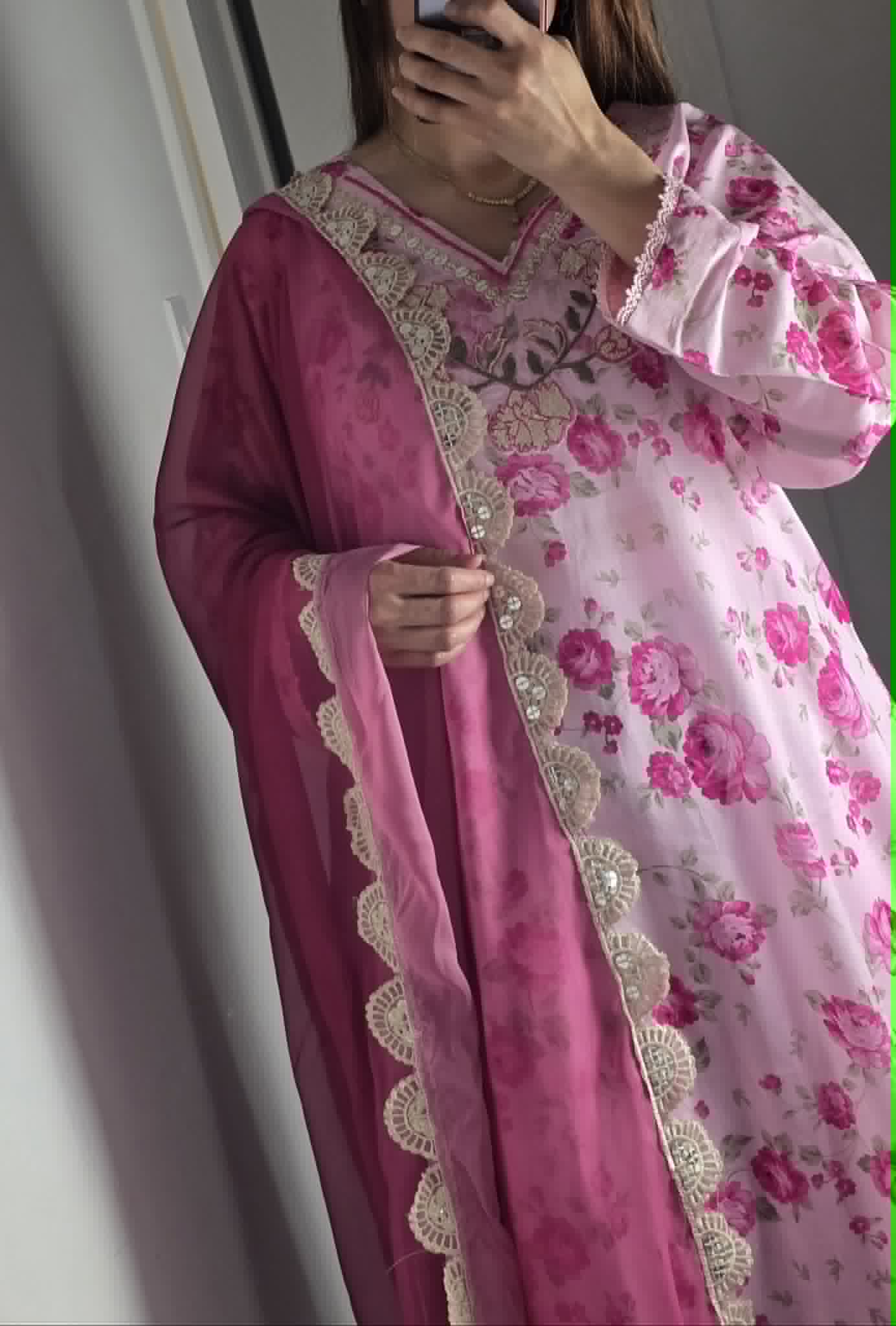 Uznau Embroidered Lawn With Silk Dupatta UZ-LWN-PNK017