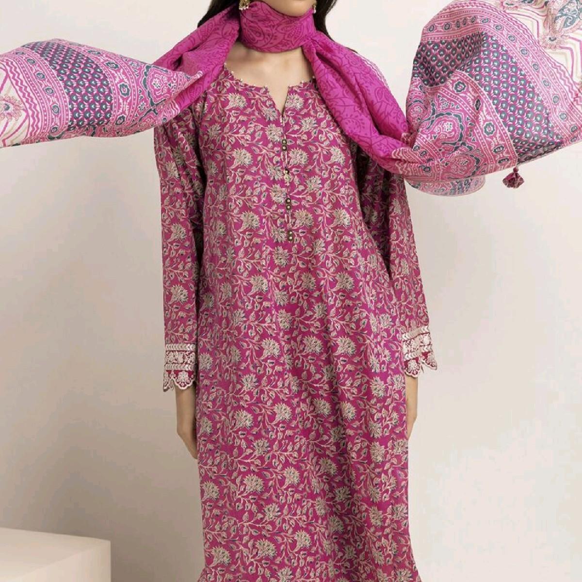 Khaadi Linen Embroided With Organza Dupatta Kameez Trouser Traditional Outfit