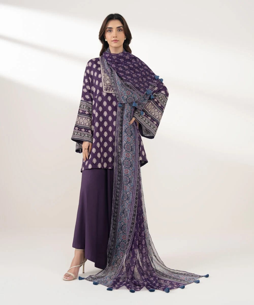 Sapphire Embroided Linen Three Piece Suit SP-LNN-PRP03