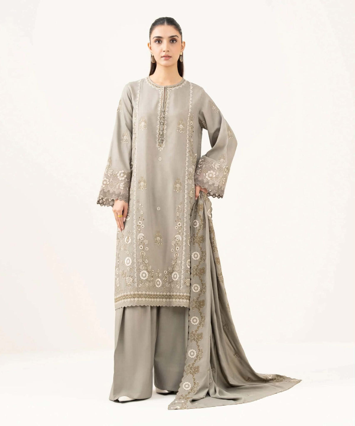 Sapphire Embroided Linen Three Piece Suit SP-LNN-GRY03
