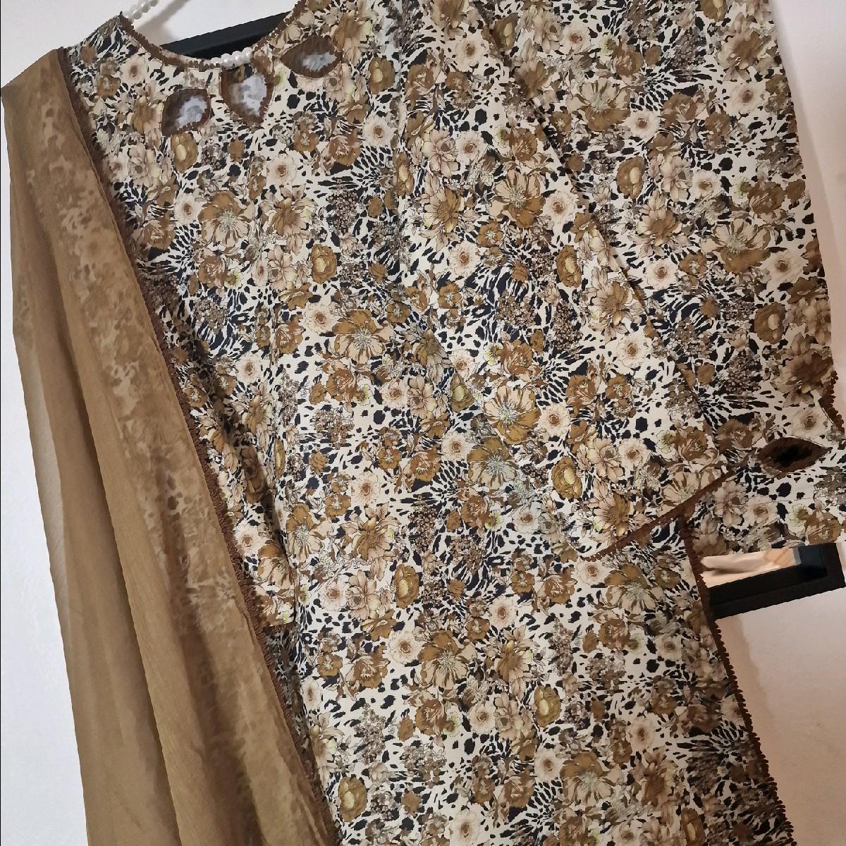 Uznau khaddar click pakistani winter trouser kameez dupatta floral printed Clothing Traditional