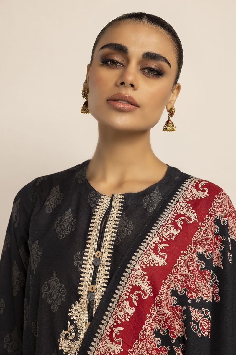 Khaadi Embroided Khaddar Three Piece Suit KH-KHD-BLK01