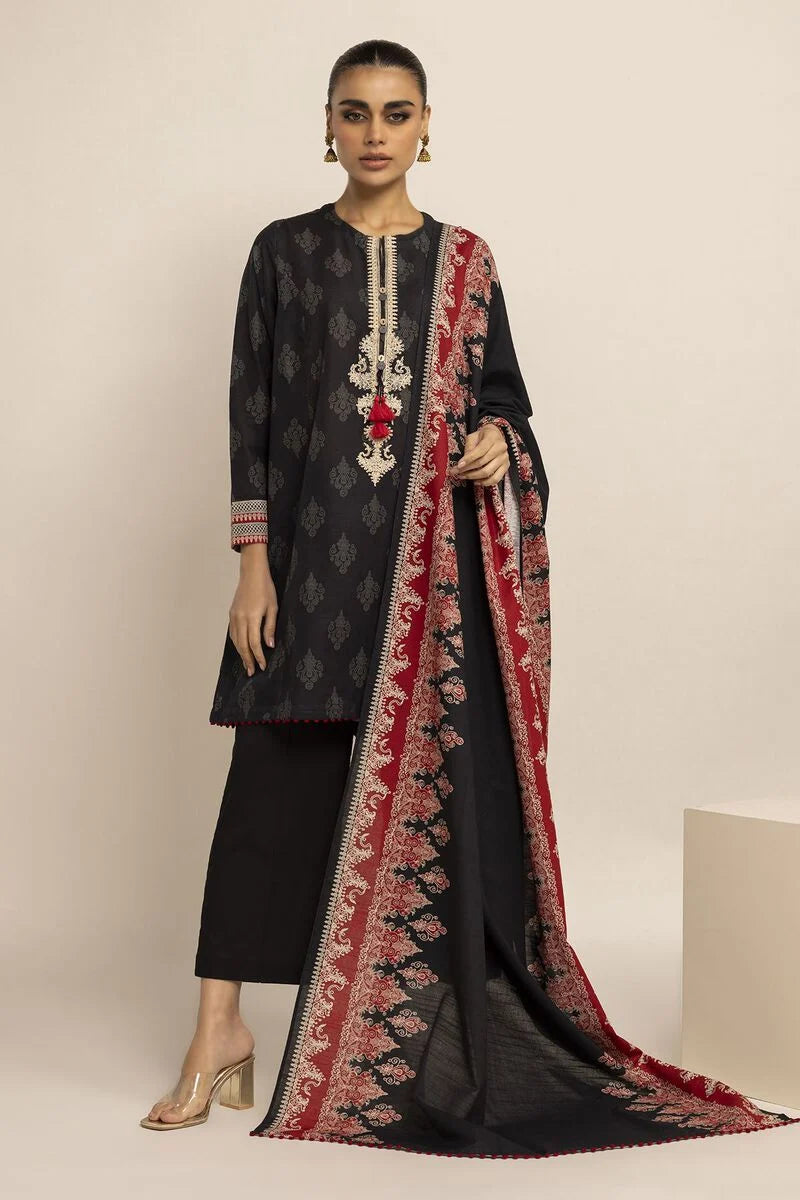 Khaadi Embroided Khaddar Three Piece Suit KH-KHD-BLK01