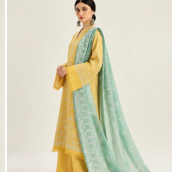 Uznau Embroidered Marina Three Piece Suit UZ-MR-YL02