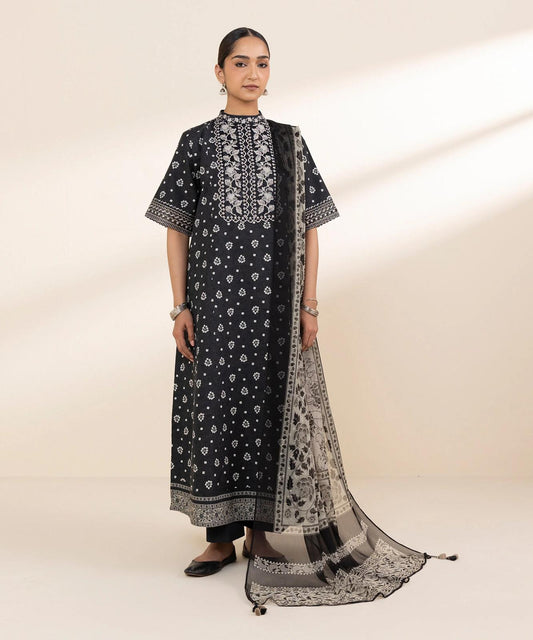 Sapphire Embroided Cotton Three Piece Suit SP-LWN-BLK018