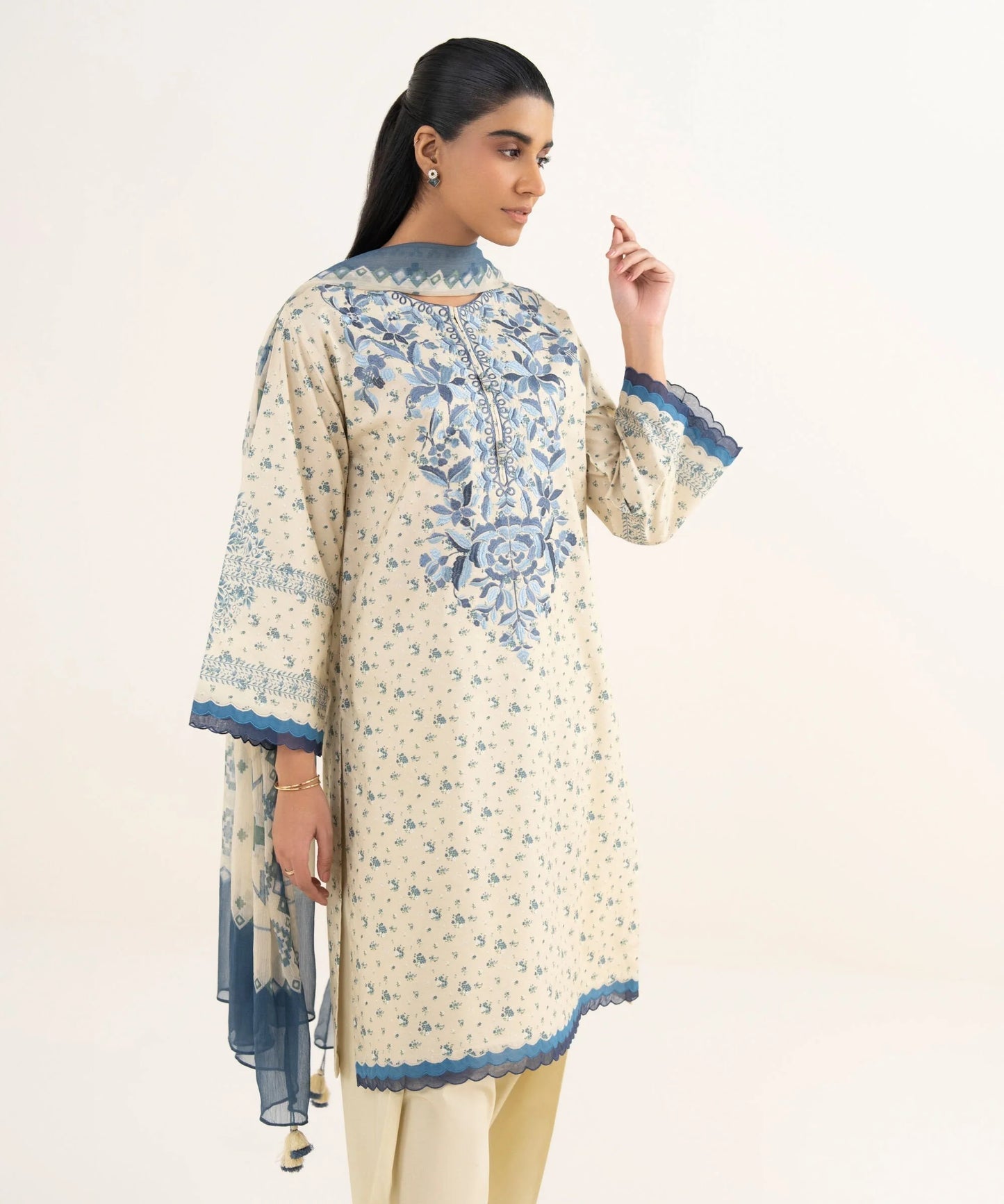 Sapphire Embroidered Cotton Three Piece Suit SP-CT-YL02