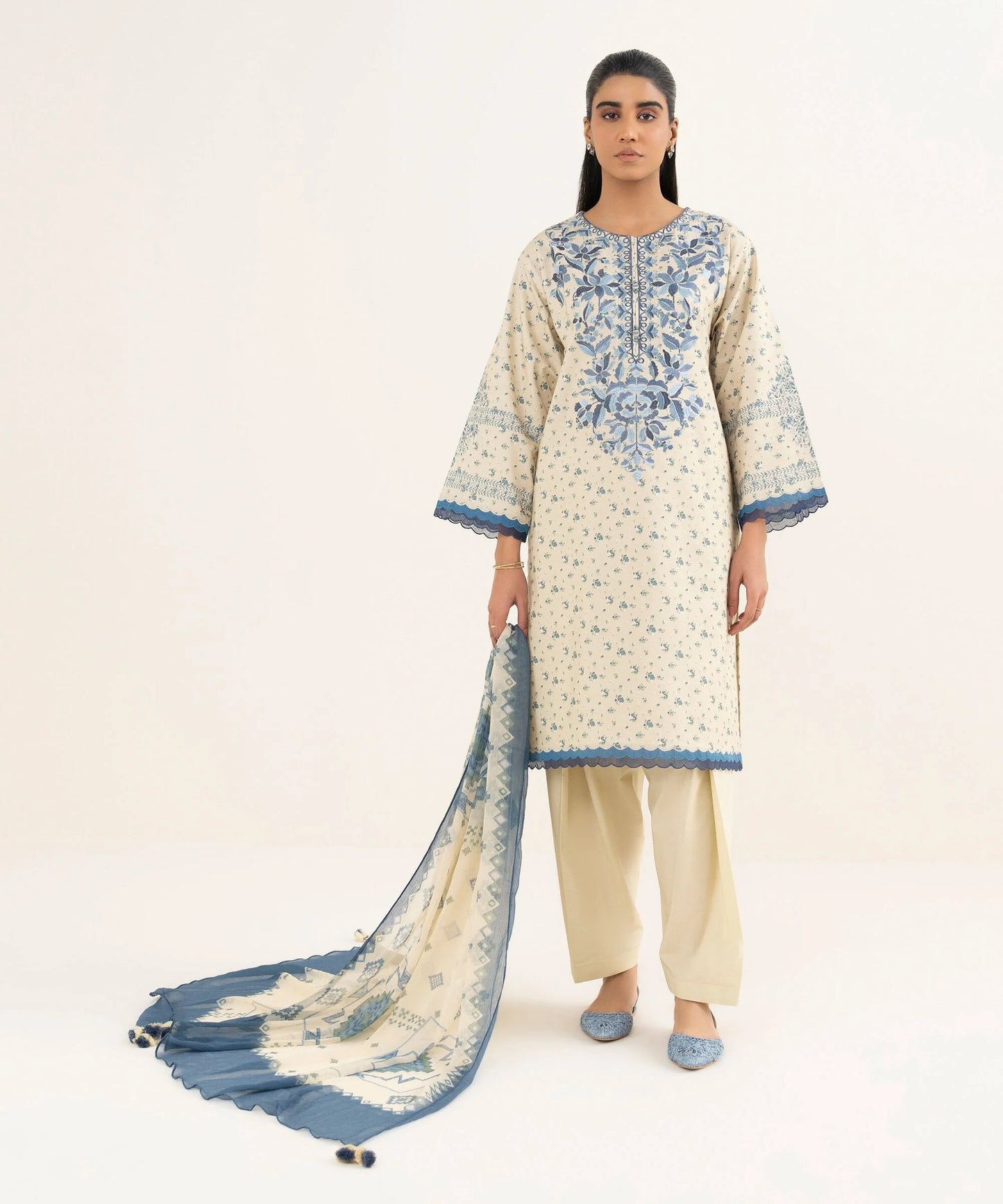 Sapphire Embroidered Cotton Three Piece Suit SP-CT-YL02